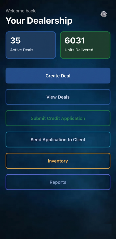 Mobile app showing dealer dashboard activity