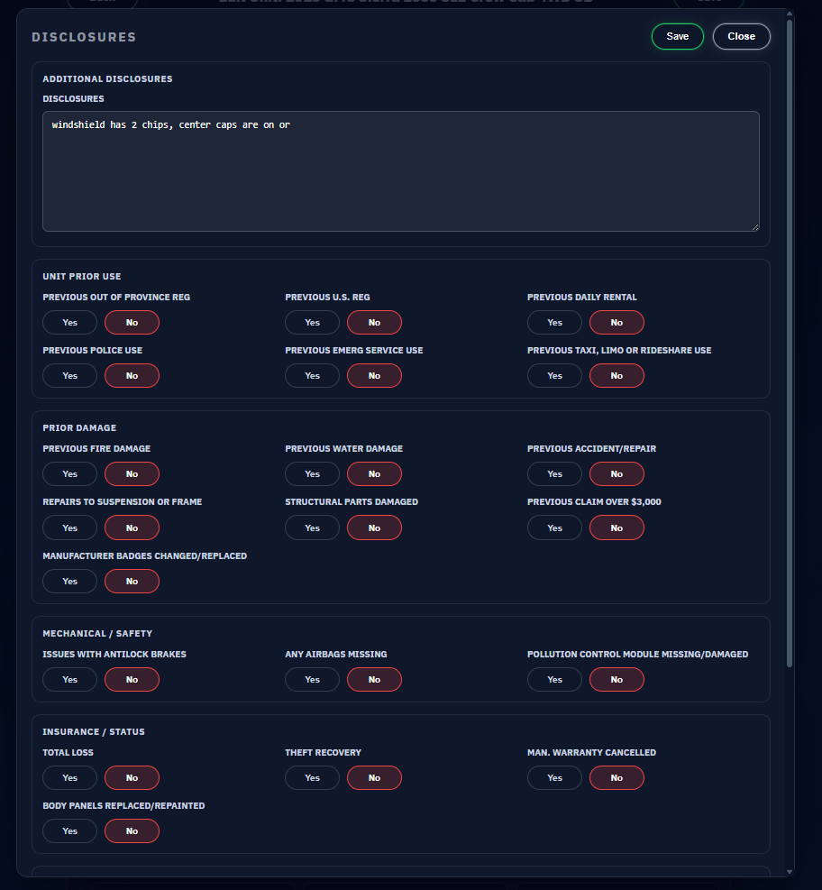 Vehicle disclosure automation dashboard for dealer compliance software