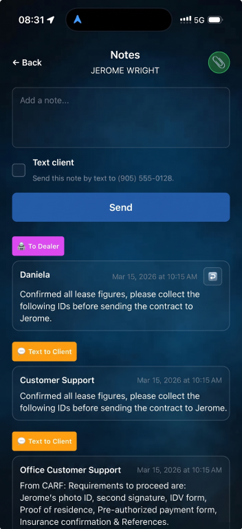 Mobile CRM messaging for dealerships